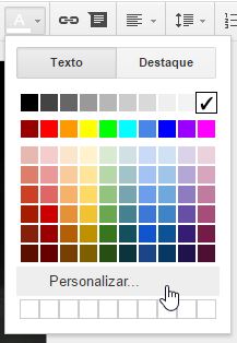 Escolha uma cor na listagem ou Personalizar se você quer criar uma cor mais complexa.